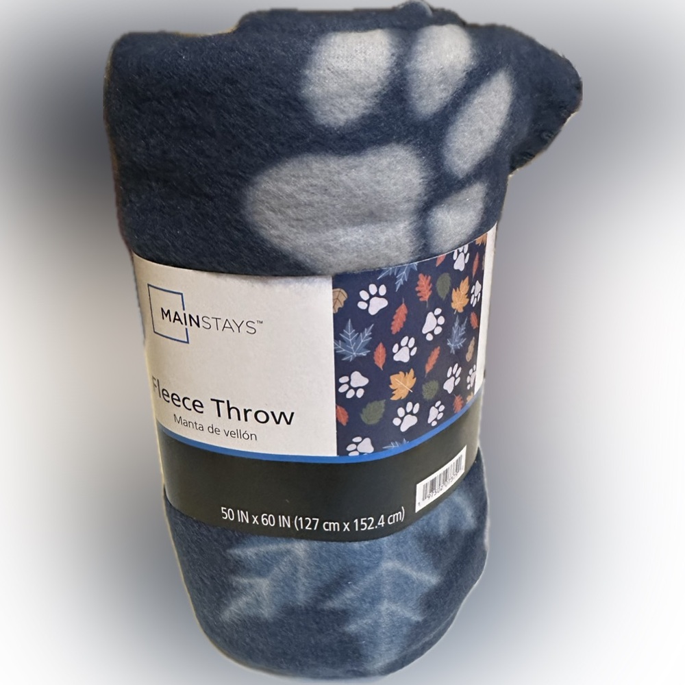 MAINSTAYS FLEECE THROW BLANKET BLUE PAW PRINT DOG PUPPY PET ANIMAL LOVER 50”x60”